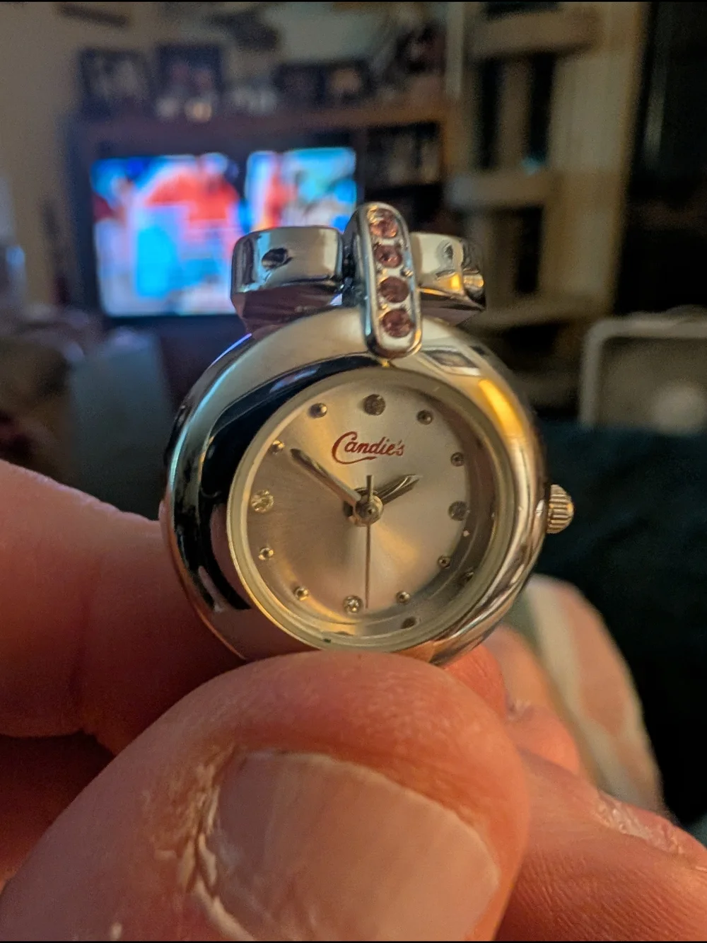 Candie'sSilver-Tone Round Watch with Crystal Accents With Quartz Move Brand Batt